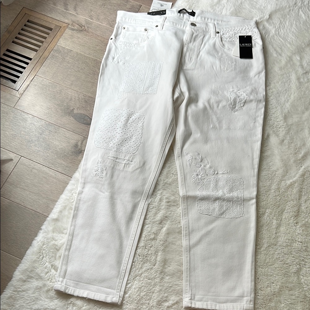 Ralph Lauren White Embroidered Pants